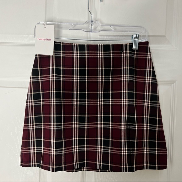NWT Sunday Best Burgundy Plaid Mini Skirt Sz 4 - Picture 9 of 13